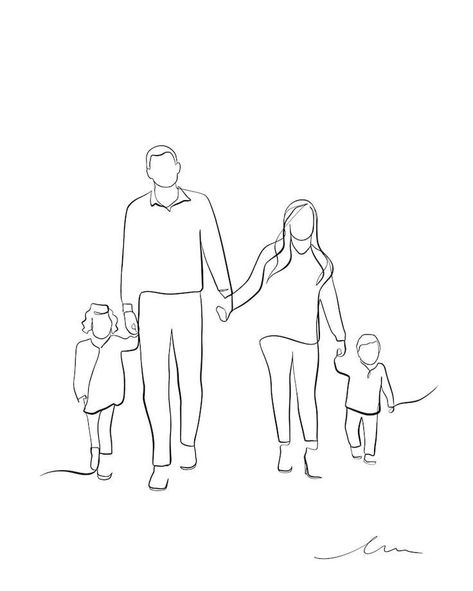 Line Drawing Artists, Family Drawing Illustration, Line Drawing From Photo, Portrait Line Drawing, 가족 일러스트, Family Portrait Drawing, Family Sketch, Line Portrait, Family Tattoo Designs