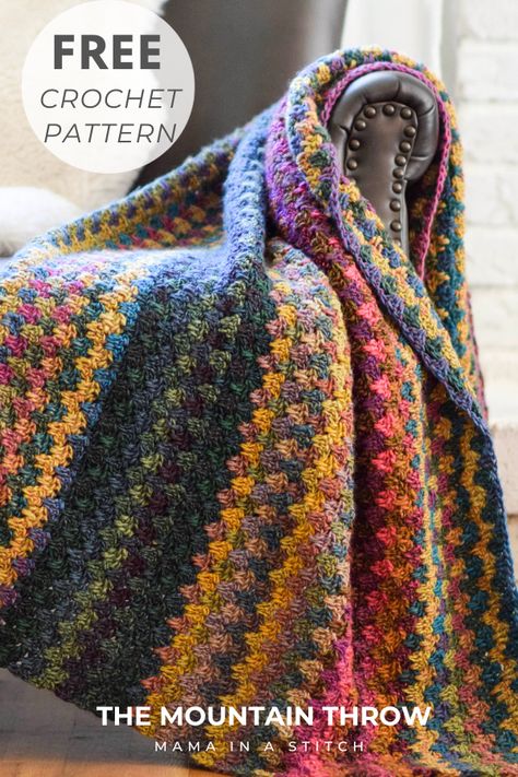 Mama In A Stitch, Crochet Throw Pattern, Crochet Blanket Pattern Easy, Colorful Blanket, Easy Crochet Blanket, Crochet Blanket Designs, Crochet Throw Blanket, Crochet Patterns Free Blanket, Haken Baby