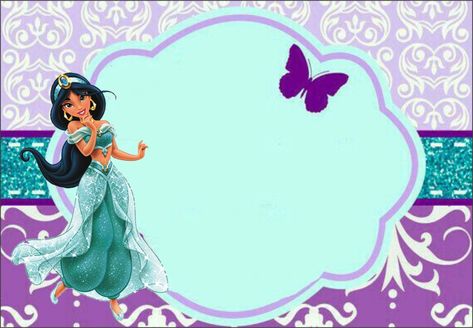 Jasmine Invitation, Disney Princess Names, Princess Jasmine Party, Indian Birthday Parties, Princess Jasmine Birthday Party, Aladdin Party, Princess Jasmine Birthday, Jasmine Party, Disney Frames