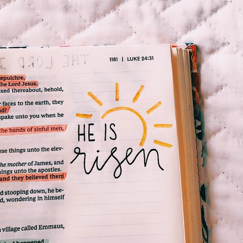 He is risen bible journaling art!! Follow on Ig @journals_for_jesus for more!! He Has Risen Bible Journaling, Bible Simple Drawing, Bible Doodles Simple Art Journaling, Bible Drawings Sketches Easy, Bible Journalling Aesthetic, New Testament Journaling Ideas, Good Friday Bible Journaling, He Is Risen Bible Verse, Things To Draw In Your Bible