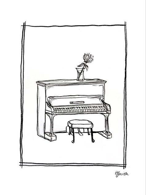 Piano Aesthetic Drawing, Grand Piano Tattoo, Grand Piano Drawing, Music Inspired Art, Piano Sketch, Piano Drawing, Piano Tattoo, Music Notes Drawing, Music Sketch