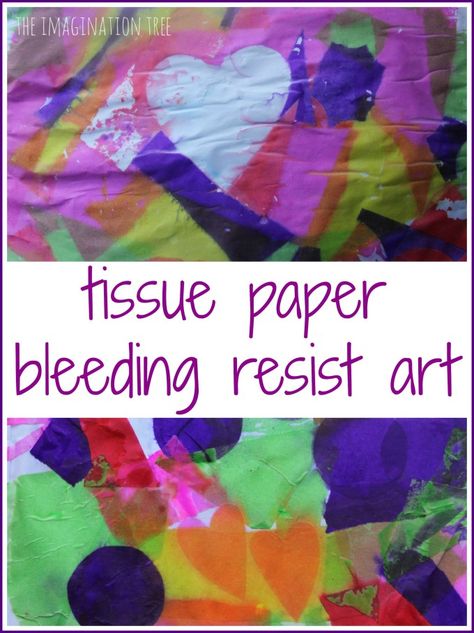 How to make bleeding tissue paper resist art. This would be lovely for Valentine's! Burns Night Crafts, Resist Art, Tissue Paper Art, Imagination Tree, Bubble Braid, Elephant Crafts, Tissue Paper Crafts, Paper Art Projects, Burns Night