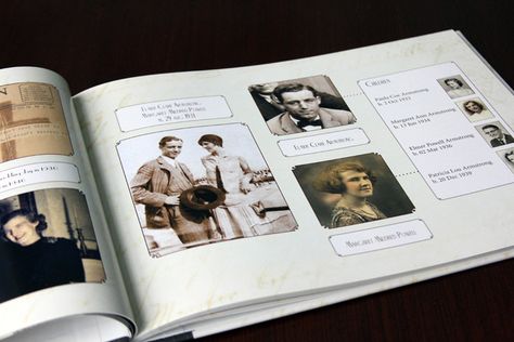 Family Tree --- 10 Great Photobook Ideas - Becoming Martha Genealogy Crafts, Ancestry Book, Family Tree Book, Family Yearbook, Family History Projects, Family History Book, Genealogy Book, Family Tree Genealogy, Family Research