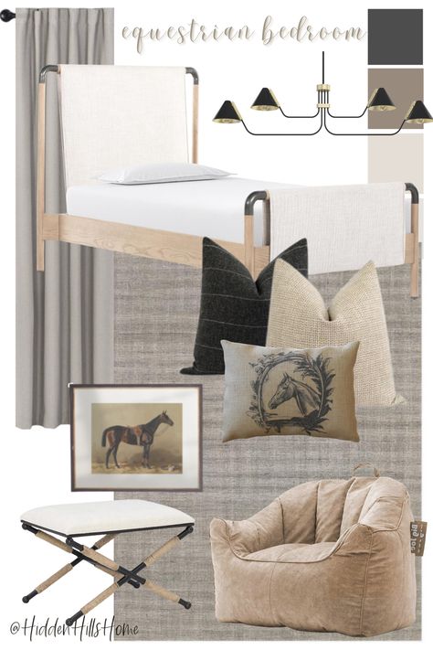 Equestrian Inspired Bedroom, Equestrian Aesthetic Bedroom, Girls Equestrian Bedroom, Equestrian Bedroom Ideas, Equestrian Chic Decor, Equestrian Bedroom, Horse Room Decor, Mom Bedroom, Horse Themed Bedrooms