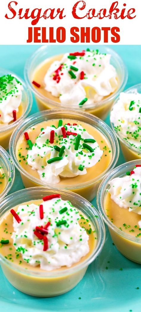 Sugar Cookie Jello Shots Sugar Cookie Jello Shots, Pudding Shot Recipes, Christmas Jello Shots, Jello Pudding Shots, Christmas Drinks Alcohol Recipes, Christmas Drinks Alcohol, Christmas Sugar Cookie, Pudding Shots, Jello Shot Recipes