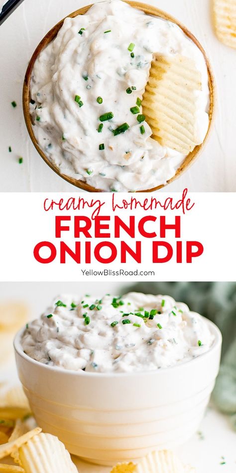 Homemade French Onion Dip is a simple recipe made with sweet caramelized onions that's ultra creamy and perfect for dipping chips or veggies. French Onion Dip Easy, Homemade Onion Dip, French Onion Dip Recipe, Homemade French Onion Dip, Onion Dip Recipe, Spice Rubs, Homemade Appetizer, Baking Decor, French Onion Dip