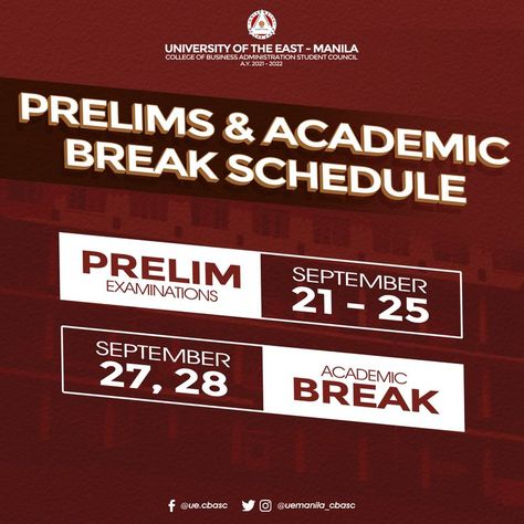 UE MNL CBASC Examination Schedules School PubMat | CLAIRE MARIE Publication Materials Layout, School Publication Layout, Announcement Pubmat Ideas, General Assembly Pubmat, Pubmat Ideas School, Minimalist Pubmat, Pubmat Template, Intramurals Pubmat, Back To School Pubmat