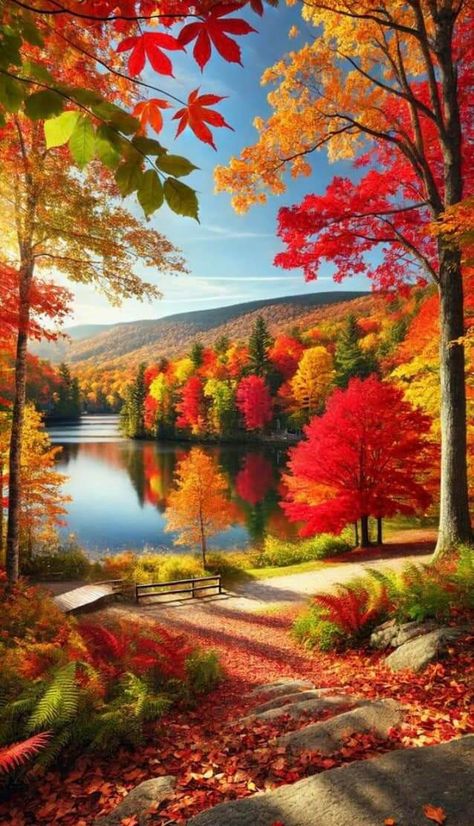 Mmmmmmmm... I can almost smell the warm wonderful scents of Autumn  🧡🍂🧡🍁🧡 Beautiful Fall Pictures, Wallpaper Fall Autumn, Four Season Tree, See Wallpaper, Fall View, Red Landscape, Fall Scenes, Autumn Wallpapers, Vermont Fall