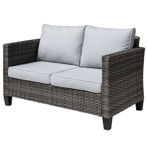 Latitude Run® 50.39'' Wide Outdoor Wicker Loveseat with Cushions & Reviews | Wayfair Rattan Couch, Rattan Loveseat, Loveseat Couch, Wicker Patio Chairs, Wicker Sofa Outdoor, Wicker Loveseat, Rattan Outdoor, Patio Loveseat, Outdoor Loveseat