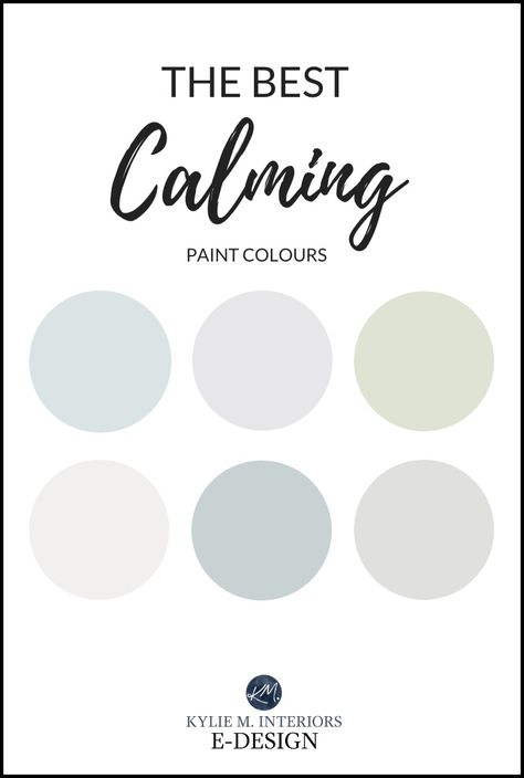 The best calming, soothing paint colour to reduce stress. Benjamin Moore and Sherwin Williams, blue, green, purple, gray and more. Kylie M Interiors Edesign, online paint color consulting Massage Room Paint Colors, Soothing Paint Colors, Calming Paint Colors, Sherwin Williams Blue, Kylie M Interiors, Therapy Rooms, Light Grey Paint Colors, Light Paint Colors, Spa Colors