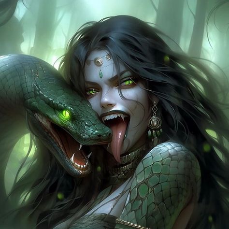 Female Yuan Ti, Snake Person Character Design, Dnd Snake, Yuan Ti Pureblood, Monster Scary, Yuan Ti, Female Monster, Snake Girl, Heroic Fantasy