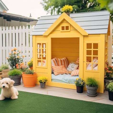 Gingerbread Dog House, Puppy Bedroom Ideas, Puppy Bedroom, Outside Dog Houses, Dog Friendly Garden, Small Dog House, Pet Cafe, Dog Bedroom, Dog Kennel Designs