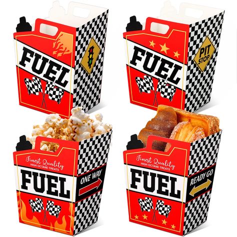 PRICES MAY VARY. What You'll Get: the package includes 12 pieces of race car popcorn treat boxes in 4 styles, and the size is about 7.1 x 5.5 inch/ 18 x 14 cm, sufficient quantity and appropriate size to meet your party decoration needs Race Car Table Centerpiece Bucket: you can add these racing theme party supplies to your party table, and make your racing game/ racing theme birthday party eye catching and impressive Large Size Paper Bucket: these race car popcorn boxes can be applied to hold c Hot Wheels Party Favors, Car Centerpieces, Hot Wheels Themed Birthday Party, Race Car Party Favors, Racing Birthday Party, Bucket Centerpiece, Race Car Party Decorations, Cars Party Favors, Racing Birthday