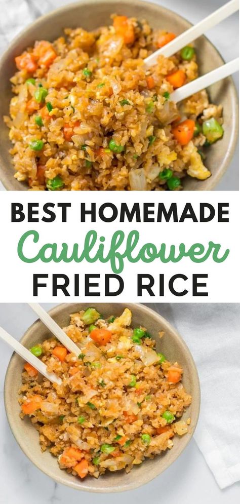 Cauliflower fried rice is a low carb alternative to one of the best Chinese style vegetarian recipes around. Follow these steps and I promise you can fool the most sensitive taste buds because it taste so much like the original. A one pan keto recipe that’s great for a low carb lunch and dinner or side dish! Looking for the best chinese fakeaway recipe or keto dinner recipes? Get the full recipe HERE Keto Cauliflower Rice Recipes Low Carb, Rice Cauliflower Fried Rice, Cauliflower Fried Rice Recipes Chicken, Riced Cauliflower Recipes Healthy, Cauliflower Rice Risotto Recipes, Cauliflower Rice Recipes Dinner, Cauliflower Rice Casserole Recipes, Riced Cauliflower Recipes Keto, Chicken And Cauliflower Rice Recipes