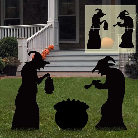 PRICES MAY VARY. PACKAGE INCLUDES: 2 witches and cauldron silhouette halloween yard decorations outdoor( 10 stakes included ). Each witch is about 27.5 inches high. Setting the creepy mood for Halloween yard. HIGH-QUALITY: The witch Halloween decorations outdoor are made of thick corrugated plastic cardboard sheets (Not Cardboard). Sturdy and durable as outdoor Halloween decorations. Waterproof withstands weather well, no matter wind or rain. NEW DESIGN by Ivenf: Inspired by typical silhouette o Cauldron Silhouette, Witch Halloween Decorations, Läskig Halloween, Halloween Yard Signs, Scary Halloween Decorations Outdoor, Scary Halloween Decorations Diy, Halloween Lawn, Witch Silhouette, Halloween Decorations Outdoor