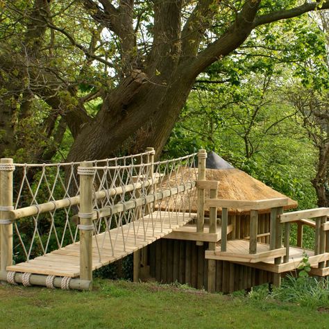 Kids Tree House, House Bridge, Kids Tree, Platform Deck, Timber Logs, Kids Play Spaces, Rope Bridge, Tree Fort, Lawn Design