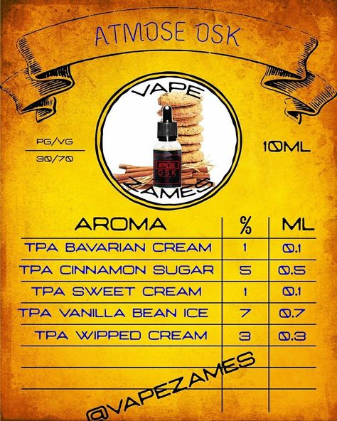 E liquid recipe #vape #ecig [arom-team.com] E Liquid Recipes, Homemade Liquid Iv, Diy Eliquid Recipes, Liquid Recipes, Wipped Cream, Eliquid Recipe, Diy E Liquid, Juices Recipes, Bavarian Cream