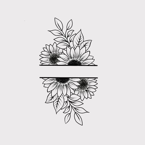 Sunflower Band Tattoo Design, Boyfriend Memorial Tattoo Ideas, Split Flower Tattoo, Sunflower Tattoo Outline Drawing, Sunflower Remembrance Tattoos, Small Tattoo Floral, Boho Sunflower Tattoo, Outline Sunflower Tattoo, Sunflower Cuff Tattoo