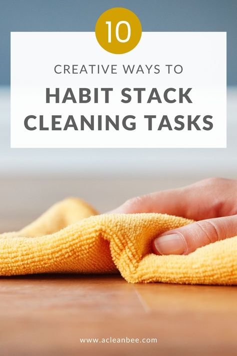 Habit stacking your cleaning routine is a great way to maintain a clean home while expending less mental energy. Check out these ideas for how to habit stack bathroom cleaning, kitchen cleaning, laundry, and more. #cleaningtipsandtricks #cleaninghabits #atomichabits #habitstacking via @acleanbee Habit Stacking Ideas, Simple Cleaning Routine, Cleaning Routines, Cleaning Habits, Habit Stacking, Campaign Design, College Success, Chemical Free Cleaning, Clean Clothes