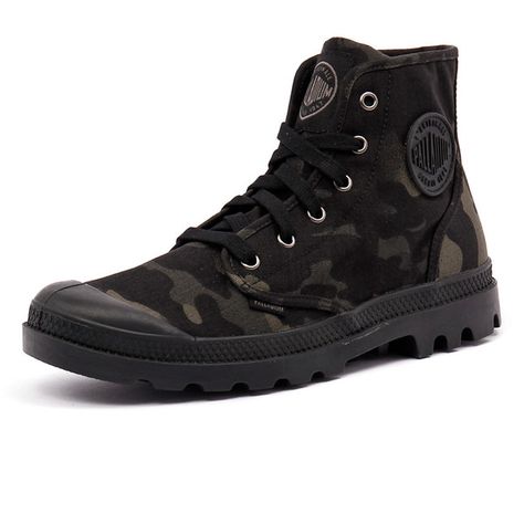 Palladium Men's Pampa Hi Multicam Black Camo ($98) ❤ liked on Polyvore featuring men's fashion, men's shoes, mens shoes, mens canvas shoes, mens lace up shoes, mens camo shoes and palladium mens shoes Palladium Boots, Camo Shoes, Multicam Black, Army Boots, Combat Gear, Camo Designs, Mens Canvas Shoes, Black Camo, Mens Accessories Fashion