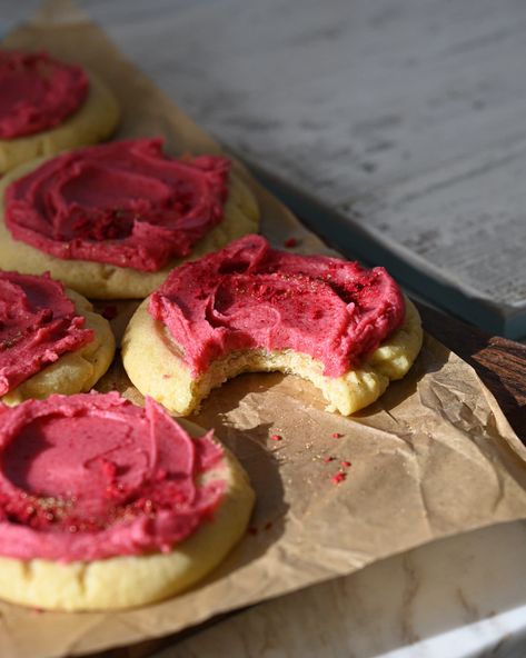 Raspberry Lemon Sugar Cookies | Buttermilk by Sam Lemon Raspberry Cookies, Summer Bakes, 2024 Cookies, Aesthetic Cookies, Raspberry Cookie, Summer Sugar Cookies, Raspberry Buttercream Frosting, Raspberry Frosting, Raspberry Buttercream