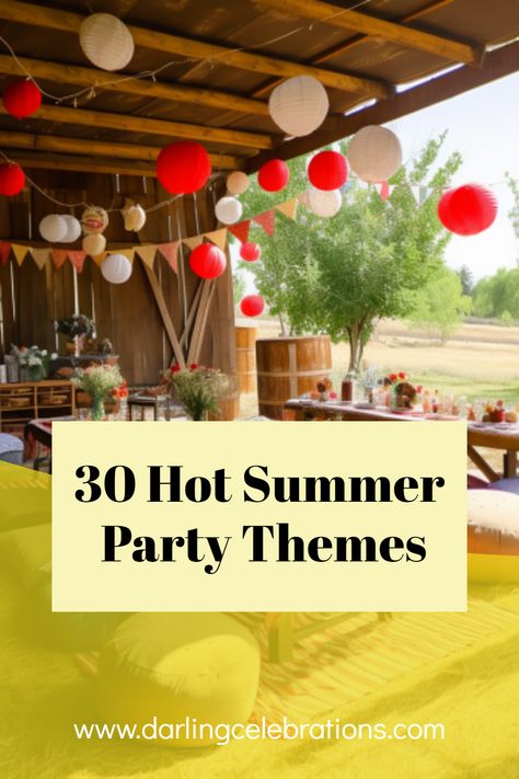 Are you a mom who loves hosting and wants to bring the sizzle this summer? Look no further! We've curated a collection of 30 hot summer party themes to make your gatherings unforgettable. From tropical tiki to boho beach bash, we've got you covered for a fabulous summer! 🏖☀🍹 Summer Themed Wedding Ideas, Summer Fun Party Decorations, Birthday Party Themes For Adults Summer, Outdoor Party Theme Ideas For Adults, Backyard 30th Birthday Party Summer, Summer Picnic Theme Party, Summer Party Activities For Adults, Summer Bday Party Themes, Day Party Themes For Adults