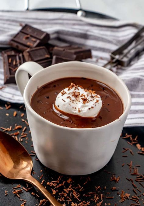 This Italian Hot Chocolate or Cioccolata Calda is a thick and creamy chocolate drink that has minimal ingredients, is comforting and easy and quick to make. #chocolate #hotchocolate #drinks #comforting #creamy #rich #tasty #recipe #delicious #yummy Rich Hot Chocolate Recipe, Italian Hot Chocolate Recipe, Italian Hot Chocolate, Pumpkin Hot Chocolate, Chocolate Aesthetic, Gingerbread Hot Chocolate, Chocolate Gravy, Salted Caramel Hot Chocolate, Italian Drinks