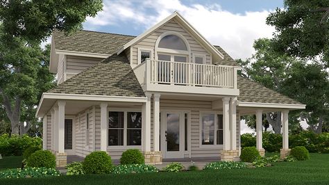 Home Plan HOMEPW74112 is a gorgeous 1846 sq ft, 2 story, 3 bedroom, 2 bathroom plan influenced by  New American  style architecture. Balcony Ideas House, Second Floor Balcony, House With Balcony, Balkon Design, Rustic Porch, Porch And Balcony, Country Style House Plans, Cottage Home, House With Porch