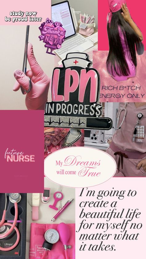 Nursing Vision Board, Pink Nurse Aesthetic, Nurse Collage, Nurse Motivation, Nursing Wallpaper, Nursing School Inspiration, Nursing Goals, Nursing Graduation Pictures, Nursing Motivation