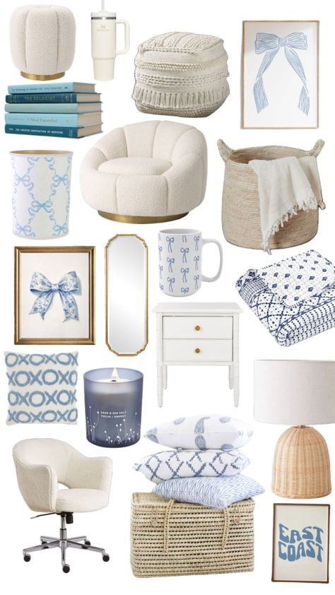 dorm room/ apartment ideas Gold Dorm Room, Room Apartment Ideas, White Dorm Room, Dorm Room Aesthetic, Blue And Gold Bedroom, Dorm Themes, Light Blue Bedroom, Blue Dorm, First Apartment Essentials