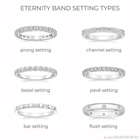 Diamond Stack Ring, Basic Diamond Ring, Eternity Band Settings, Types Of Wedding Bands, Types Of Wedding Rings, Cathedral Engagement Rings, Jewelry Knowledge, Stacked Wedding Bands, Ring Settings Types