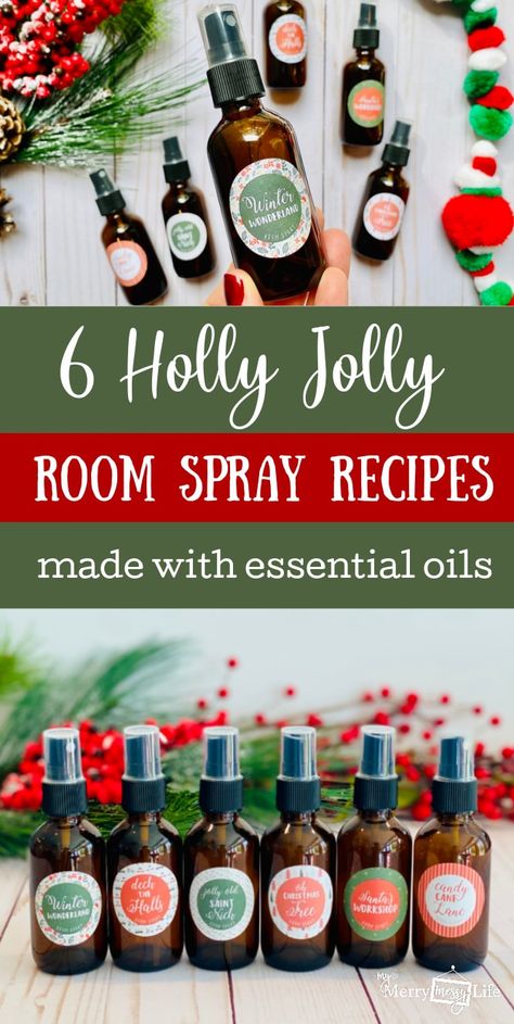 6 Holiday Room Spray Recipes to put you in the Christmas spirit without toxins! These recipes are made with pure essential oils and smell amazing! You'll love using these in your home during the Christmas season - and they're super easy to make! via @MerryMessyLife Christmas Smells Essential Oils, Diy Christmas Room Spray, Christmas Essential Oil Room Spray, Christmas Room Spray Essential Oils, Thoughtful Homemade Christmas Gifts, Young Living Room Spray Recipes, Essential Oil Room Spray Blends, Room Spray With Essential Oils Recipes, Diy Room Spray Essential Oils