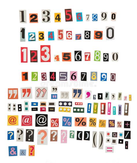 Newspaper numbers and symbols. Against white background , #ad, #numbers, #Newspaper, #symbols, #background, #white #ad Collage, Newspaper Numbers, Magazine Collage, Lettering Alphabet, Newspaper, White Background, Alphabet, Photo Wall, Stock Images