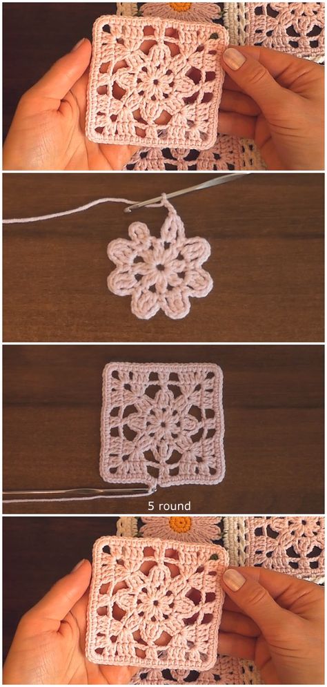 Crochet Easy Lace Motif Granny Square - Love Crochet Motif Granny Square, Granny Square Häkelanleitung, Granny Square Haken, Bag Macrame, Granny Square Crochet Patterns Free, Confection Au Crochet, Crochet Easy, Crochet Blocks, Crochet Simple