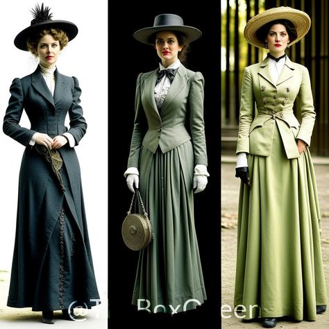 edwardian woman suits Edwardian Casual Dress, Edwardian Fashion Women Dresses, Edwardian Casual Fashion, 1910 Womens Fashion, 1900s British Fashion, Fantasy Edwardian Fashion, Fashion 1900 Women, Time Periods Fashion, Victorian Edwardian Fashion