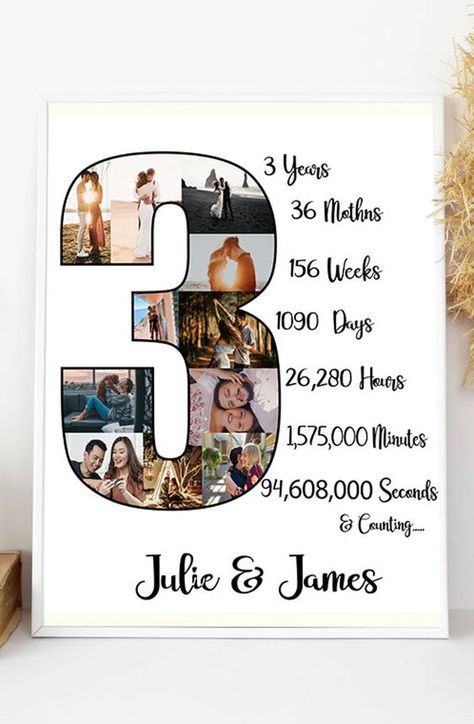 3rd Year Anniversary Gifts For Him, Three Year Anniversary Gift, Anniversary Gift Ideas For Him Boyfriend, Wedding Gift For Husband, 3rd Year Anniversary, Anniversary Collage, Anniversary Photo Collage, Gift Collage, Collage Gifts