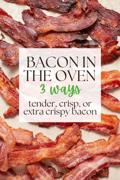 Whether you're a fan of tender, crisp, or extra crispy bacon, this simple method of cooking bacon in the oven is easy. There’s no stove top mess, and it frees up your stove for cooking other breakfast items! #bacon #breakfast #howto #protein #lowcarb #pork Usa Recipes, Kitchen Sanctuary, Perfect Bacon, Oven Baked Bacon, Vegan Paleo Recipes, Bacon In The Oven, How To Make Bacon, Cooking Bacon, Baked Bacon