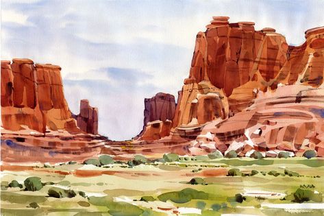 Shari Blaukopf: Arches_ParkAvenue Shari Blaukopf, Desert Landscape Art, The Sketchbook, Southwestern Art, Watercolor Projects, Desert Art, Desert Painting, Watercolor Sketchbook, Southwest Art