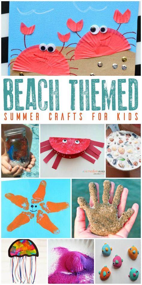 Shells, critters, sand and memories these beach themed crafts for kids are fun to dive into this summer to get creative on those long hot days. Beach Themed Crafts, Summer Crafts For Kids, Ocean Crafts, Daycare Crafts, Beach Crafts, Camping Crafts, Summer Activities For Kids, Themed Crafts, Childrens Crafts