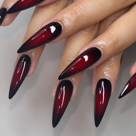 🫦🖤🩸 • • • #nailzzbylo #nails #nailsnailsnails #nailsofinstagram #nailart #naildesign #nailinspiration #nailinspo #nailideas #gelxnails #acrylicnails #structuredmani #fallnails #nailtech #nailsoftheday #nailsofig #nailstagram #covinanailtech #2024nails #sandimasnails #626nails #spookyseason #spookynails #airbrushnails #halloweennails Nail Inspo Nye, Red And Black Goth Nails, Bat French Tip Nails, Goth Nails Stiletto, Vampire Inspired Nails, Vampire Nails Designs, Red Gothic Nails, Gothic Stiletto Nails, Red Goth Nails