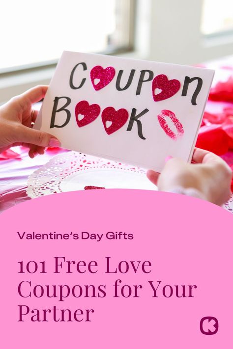 Looking for Valentine's Day gift ideas or Valentine's Day gifts for him? Valentine's love coupons are a fun, easy, cheap way to show your love for your significant other! You can also make cute DIY love coupons for your husband or wife. If you're looking for a Valentine's coupon book for boyfriend ideas, use these free ideas to get started. Get creative with these 101 romantic love coupon ideas for Valentine's Day from The Krazy Coupon Lady... Couple Coupons For Her Ideas, Coupon Book For Girlfriend Cute Ideas, Valentines Day Husband Ideas, Diy Couple Coupon Book, Couples Coupon Ideas, Love Coupon Ideas For Boyfriend, Love Coupons For Him Ideas, Cheap Cute Gifts For Boyfriend, Free Boyfriend Gifts