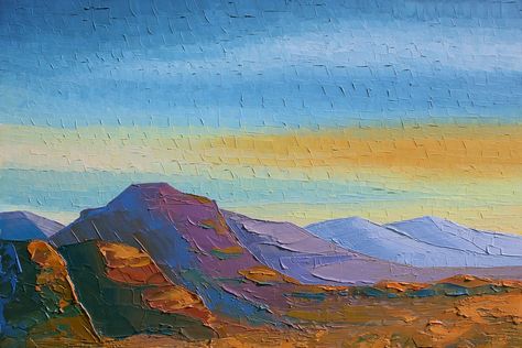 Distant Mountains Painting, Olathe Kansas, Mountains Painting, Distant Mountains, Kansas City Missouri, Indian Paintings, Acrylic Oil Painting, Art Base, Seascape Paintings