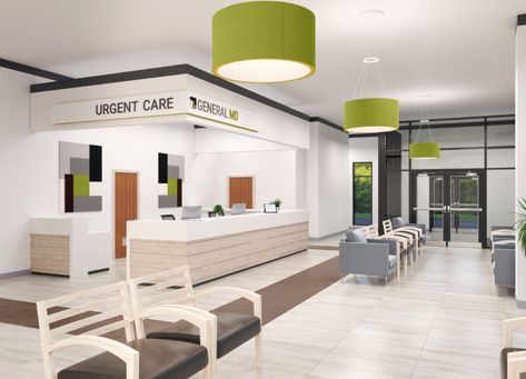 Shaper Sense lighting in an urgent care lobby Urgent Care Clinic Design, Hospital Lighting, Urgent Care Clinic, Long Term Care Facilities, Nurses Station, Infection Prevention, Operating Room, Process Improvement, Recessed Downlights