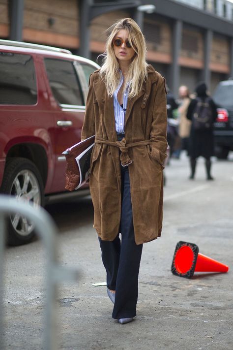 The Best New York Fashion Week Street Style: Fall 2015 The Big Chill, Camille Charriere, Suede Outfit, Fashion Diary, New York Fashion Week Street Style, Big Chill, Nyfw Street Style, Wideleg Pants, Suede Coat