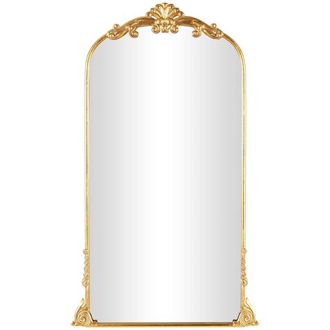 Place this golden ornate floor mirror in a sunlit parlor or at the end of an elegant corridor, its radiant reflections and intricate detailing will create an enchanting focal point. This item ships in 1 carton. Actual mirror dimensions are 23"wide by 44" high. Can be hung vertically using the keyholes; nails and screws not included. Suitable for indoor use only. This item ships fully assembled in one piece. This is a single gold colored free standing mirror. Vintage style. Ornate Floor Mirror, Gold Mirror Bathroom, Gold Floor Mirror, Free Standing Mirror, Victorian Mirror, Girly Apartment Decor, Freestanding Mirrors, Gold Framed Mirror, Ornate Mirror