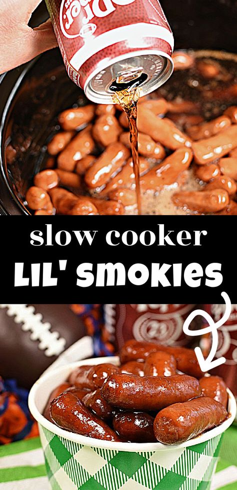 Crockpot Bbq Lil Smokies, Small Crock Pot Appetizers, Little Winners In Crockpot, Lil Smokies Recipes Stovetop Easy, Party Snacks Crockpot, Little Smokeys Crockpot Bbq, Dr Pepper Lil Smokies, Lil Smokies Meal Ideas, Slow Cooker Lil Smokies