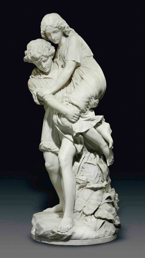 A LIFESIZE ITALIAN MARBLE GROUP ENTITLED 'PAUL ET VIRGINIE'  PROBABLY STUDIO OF CHARLES ADRIEN PROSPER D'EPINAY, LATE 19TH CENTURY Inspirational Sculpture, Angel Drawing, Academic Art, Greek Sculpture, Marble Statues, Italian Marble, Sculptures & Statues, French Art, Sculptor