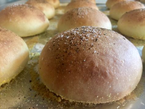 Salt and Pepper Focaccia Sandwich Rolls — The Bell House Foccacia Buns, Focaccia Buns, Focaccia Sandwich, Sandwich Rolls, Yummy Pizza, Sheet Pans, Focaccia Recipe, Breads & Buns, Bun In The Oven