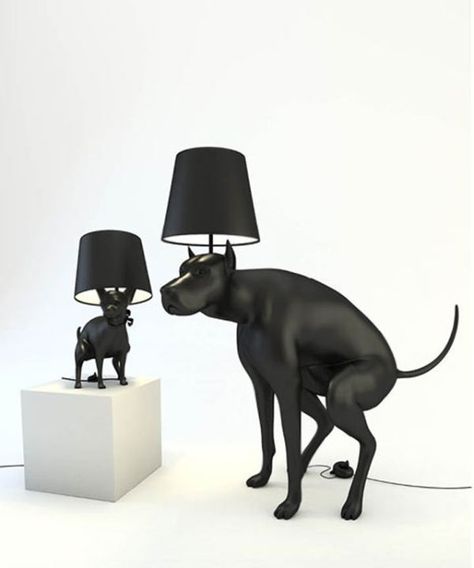 Too funny!  The unconventional "good boy" dog pooping lamp Small Black Dog, Dog Lamp, Unusual Lamps, Dog Table, Dog Milk, Dog Light, Deco Luminaire, Best Puppies, Uk Artist