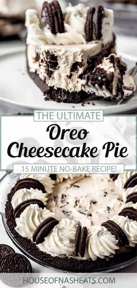 Oreo Cheesecake No Bake Easy, Oreo Cheesecake Pie, Easy No Bake Pies, Oreo Pie Recipe, Freeze Cheese, Cheesecake Pie Recipes, Dessert Thanksgiving, Oreo Desserts, Oreo Cheesecake Recipes